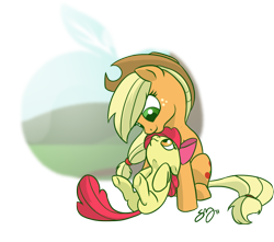Size: 1132x1000 | Tagged: safe, artist:probablyfakeblonde, character:apple bloom, character:applejack, duo, sisters