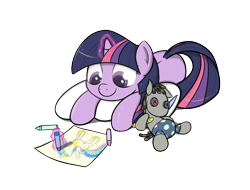 Size: 1250x950 | Tagged: safe, artist:theparagon, character:princess celestia, character:smarty pants, character:twilight sparkle, coloring, crayon, drawing, filly, magic, pillow