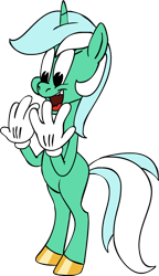 Size: 689x1200 | Tagged: safe, artist:colossalstinker, character:lyra heartstrings, species:pony, species:unicorn, bipedal, blank flank, clothing, female, gloves, happy, open mouth, simple background, smiling, solo, standing, transparent background