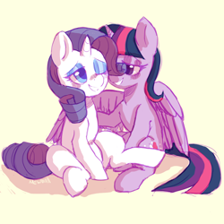 Size: 1024x1024 | Tagged: safe, artist:mewball, character:rarity, character:twilight sparkle, character:twilight sparkle (alicorn), species:alicorn, species:pony, ship:rarilight, female, lesbian, mare, shipping, winghug