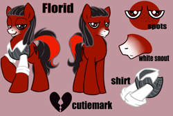 Size: 1800x1200 | Tagged: safe, artist:rainbowscreen, oc, oc only, oc:florid, species:earth pony, species:pony, clothing, dreadlocks, freckles, red and black oc, reference sheet