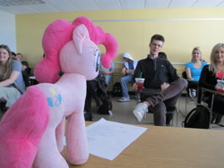 Size: 4608x3456 | Tagged: safe, artist:template93, character:pinkie pie, species:human, classroom, irl, irl human, photo, plushie
