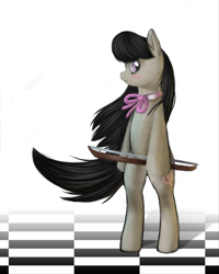 Size: 900x1125 | Tagged: safe, artist:mewball, character:octavia melody, species:earth pony, species:pony, g4, bipedal, bow (instrument), cello bow, female, mare, photoshop, profile, solo