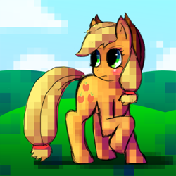 Size: 750x750 | Tagged: safe, artist:mewball, character:applejack, species:earth pony, species:pony, g4, female, looking back, mare, mosaic, photoshop, raised hoof, solo