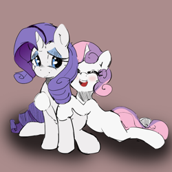 Size: 700x700 | Tagged: safe, artist:allosaurus, artist:mewball, character:rarity, character:sweetie belle, hug, lidded eyes, sweetielove