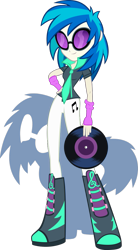 Size: 597x1080 | Tagged: safe, artist:rariedash, character:dj pon-3, character:vinyl scratch, my little pony:equestria girls, cutie mark on clothes, female, humanized, record, simple background, solo, sunglasses, transparent background, vector
