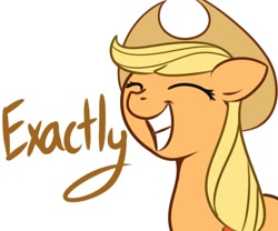 Size: 600x500 | Tagged: safe, artist:solar-slash, character:applejack, eyes closed, female, reaction image, simple background, solo, text