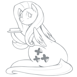 Size: 969x969 | Tagged: safe, artist:redintravenous, character:fluttershy, butter, chubby, fat, fattershy, female, monochrome, plot, solo