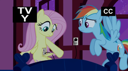Size: 1920x1072 | Tagged: safe, artist:dtkraus, edit, edited screencap, screencap, character:fluttershy, character:rainbow dash, episode:the super speedy cider squeezy 6000, g4, my little pony: friendship is magic, charging, electrical outlet, electricity, flutterbot, fluttershy sleeps naked, goddammit kraus, plug, robot, tv-y, wat