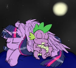Size: 890x800 | Tagged: safe, artist:ichibangravity, character:spike, character:twilight sparkle, character:twilight sparkle (alicorn), species:alicorn, species:pony, female, fluffy, mama twilight, mare, sleeping