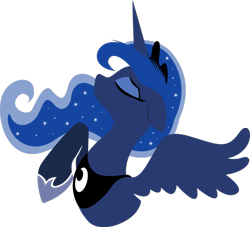 Size: 1185x1080 | Tagged: safe, artist:rariedash, character:princess luna, species:alicorn, species:pony, bust, eyes closed, female, floppy ears, hooves, horn, lineless, mare, profile, raised hoof, simple background, solo, spread wings, transparent background, wings