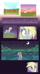 Size: 1400x2600 | Tagged: safe, artist:equestria-prevails, character:derpy hooves, species:pegasus, species:pony, comic, discovery meme, female, flying, fuck the police, meme, meme origin, moon, sign, solo, the thirteenth floor