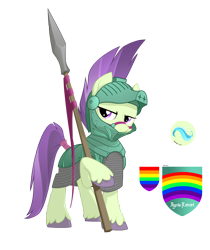 Size: 2900x3452 | Tagged: safe, artist:equestria-prevails, oc, oc only, oc:diamond dust, species:crystal pony, species:pony, armor, colored hooves, cutie mark, simple background, solo, spear, transparent background