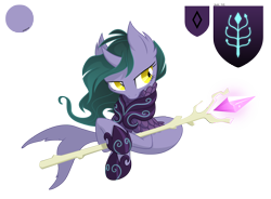 Size: 3000x2207 | Tagged: safe, artist:equestria-prevails, oc, oc only, unnamed oc, armor, hippocampus, insignia, merpony, original species, simple background, solo, staff, transparent background