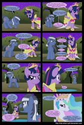 Size: 2000x2978 | Tagged: safe, artist:mlp-silver-quill, character:princess celestia, character:twilight sparkle, character:twilight sparkle (alicorn), oc, oc:clutterstep, species:alicorn, species:pony, comic:a princess' tears, canon x oc, comic, droste maze, female, mare