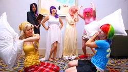 Size: 700x394 | Tagged: safe, artist:rose0fmay, character:applejack, character:fluttershy, character:pinkie pie, character:rainbow dash, character:rarity, character:twilight sparkle, species:human, cosplay, irl, irl human, photo