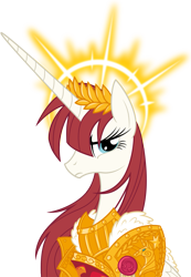 Size: 1145x1650 | Tagged: safe, artist:equestria-prevails, oc, oc only, oc:fausticorn, armor, frown, glare, god empress of ponykind, god-emperor of mankind, lauren faust, looking at you, ponified, portrait, queen, serious, simple background, solo, transparent background, upset, vector, warhammer (game), warhammer 40k