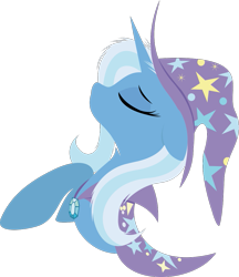 Size: 931x1080 | Tagged: safe, artist:rariedash, character:trixie, species:pony, species:unicorn, bust, cape, clothing, eyes closed, female, floppy ears, hat, hooves, horn, lineless, mare, portrait, profile, simple background, solo, transparent background