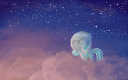 Size: 1024x640 | Tagged: safe, artist:anticular, oc, oc only, oc:snowdrop, species:pegasus, species:pony, cloud, female, filly, night, sky, smiling, solo, stars