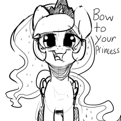 Size: 750x750 | Tagged: safe, artist:mewball, character:princess luna, species:alicorn, species:pony, g4, crown, cute, dialogue, female, grayscale, jewelry, looking at you, mare, monochrome, nighmurr mun, regalia, sketch, solo, text