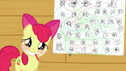 Size: 1280x720 | Tagged: safe, artist:dtkraus, artist:fadri, edit, character:apple bloom, blushing, cutie mark, embarrassed, faec, shipper on deck, shipping chart, shipping wall