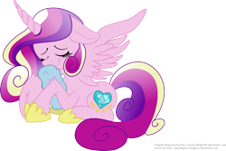 Size: 2392x1598 | Tagged: safe, artist:minecraftgal240, artist:saturdaymorningproj, character:princess cadance, oc, parent:princess cadance, species:alicorn, species:pony, eyes closed, female, hilarious in hindsight, mare, offspring, simple background, smiling, transparent background