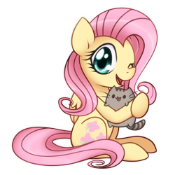 Size: 700x700 | Tagged: safe, artist:solar-slash, character:fluttershy, cat, cute, female, hug, looking at you, one eye closed, solo