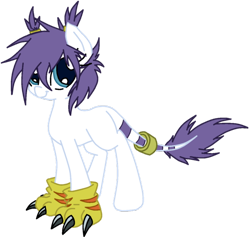 Size: 600x568 | Tagged: safe, artist:ipandacakes, oc, oc only, blank flank, clothing, digimon, gatomon, gloves, leonine tail, ponified, simple background, solo, tail ring, tailmon, transparent background