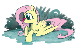 Size: 1262x782 | Tagged: safe, artist:probablyfakeblonde, character:fluttershy, butterfly, female, solo