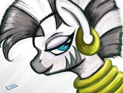 Size: 700x531 | Tagged: safe, artist:snickerlewdles, character:zecora, species:zebra, g4, female, lidded eyes, mare, profile, solo
