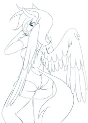 Size: 720x1008 | Tagged: safe, artist:snickerlewdles, character:rainbow dash, species:anthro, g4, monochrome, solo, wip