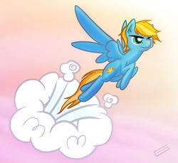 Size: 500x457 | Tagged: safe, artist:snickerlewdles, oc, oc only, oc:eventide, species:pegasus, species:pony, g4, cloud, flying, solo
