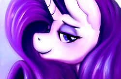 Size: 1224x792 | Tagged: safe, artist:snickerlewdles, character:rarity, species:pony, species:unicorn, g4, bust, female, lidded eyes, looking at you, mare, portrait, smiling, solo