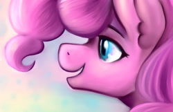 Size: 1224x792 | Tagged: safe, artist:snickerlewdles, character:pinkie pie, species:earth pony, species:pony, g4, bust, female, mare, portrait, profile, smiling, solo