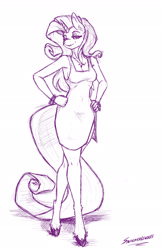 Size: 1320x2040 | Tagged: safe, artist:snickerlewdles, character:rarity, species:anthro, species:pony, species:unguligrade anthro, species:unicorn, g4, armpits, clothing, dress, female, hips, mare, sketch, unshorn fetlocks