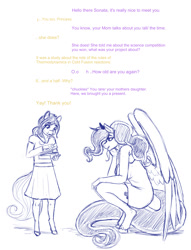 Size: 936x1224 | Tagged: safe, artist:snickerlewdles, character:princess luna, oc, oc:sonata, species:alicorn, species:anthro, species:pony, species:unguligrade anthro, g4, ask ginger, female, filly, hips, long legs, present, shadowbolts, solo