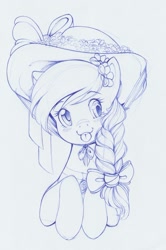 Size: 1060x1595 | Tagged: safe, artist:longinius, character:derpy hooves, species:pegasus, species:pony, g4, bow, braid, clothing, cute, flower, flower in hair, hair bow, hat, solo, tongue out