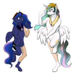 Size: 1200x1200 | Tagged: safe, artist:tf-sential, character:princess celestia, character:princess luna, species:alicorn, species:pony, g4, duo, female, human to pony, mare, peytral, royal sisters, rule 63, simple background, transformation, transgender transformation, transparent background