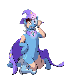 Size: 1022x1200 | Tagged: safe, artist:tf-sential, character:trixie, species:human, species:pony, species:unicorn, g4, human to pony, rule 63, solo, transformation, transgender transformation