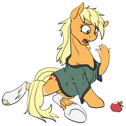 Size: 1000x1003 | Tagged: safe, artist:tf-sential, character:applejack, species:earth pony, species:human, species:pony, g4, human to pony, loose hair, rule 63, simple background, solo, transformation, transgender transformation, transparent background
