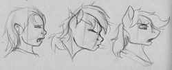 Size: 1200x491 | Tagged: safe, artist:tf-sential, character:braeburn, species:earth pony, species:human, species:pony, g4, bust, human to pony, monochrome, rule 63, sketch, sneezing, solo, traditional art, transformation, transformation sequence, transgender transformation