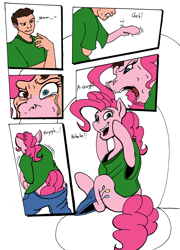Size: 864x1200 | Tagged: safe, artist:tf-sential, character:pinkie pie, g4, comic, human to pony, transformation, transgender transformation