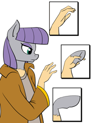 Size: 927x1200 | Tagged: safe, artist:tf-sential, character:maud pie, species:earth pony, species:human, species:pony, g4, hooves, human to pony, solo, transformation, transgender transformation