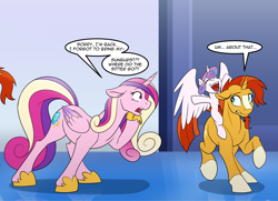 Size: 1994x1440 | Tagged: safe, artist:tf-sential, character:princess cadance, character:princess flurry heart, character:sunburst, species:alicorn, species:pony, species:unicorn, g4, dialogue, female, human to pony, transformation