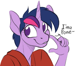 Size: 755x653 | Tagged: safe, artist:tf-sential, character:twilight sparkle, oc, oc:acesential, species:alicorn, species:anthro, species:pony, g4, alternate hairstyle, i'ma pone, implied transformation, implied transgender transformation, polo shirt, simple background, smiling, solo, white background
