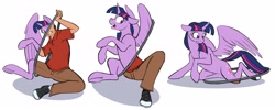 Size: 3483x1400 | Tagged: safe, artist:tf-sential, character:twilight sparkle, character:twilight sparkle (alicorn), oc, oc:acesential, species:alicorn, species:human, species:pony, g4, clothing, female, hula hoop of ponification, human to pony, male, male to female, mare, ring, rule 63, simple background, solo, transformation, transformation ring, transformation sequence, transgender transformation, white background