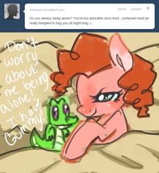 Size: 661x720 | Tagged: dead source, safe, artist:dhui, character:gummy, character:pinkie pie, ask tired pie