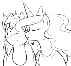 Size: 500x462 | Tagged: safe, artist:redintravenous, character:big mcintosh, character:princess luna, species:earth pony, species:pony, ship:lunamac, blushing, heart, kissing, male, monochrome, shipping, stallion, straight