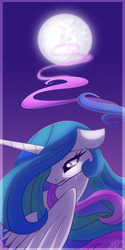 Size: 600x1202 | Tagged: dead source, safe, artist:probablyfakeblonde, character:princess celestia, backlighting, crying, female, mare in the moon, moon, night, sad, solo