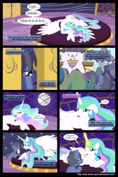 Size: 2000x2978 | Tagged: safe, artist:mlp-silver-quill, character:princess celestia, oc, oc:clutterstep, comic:a princess' tears, bittersweet, comforting, crying, cute, cutelestia, depressedia, heartwarming, nose wrinkle, smiling, tissue, woobie